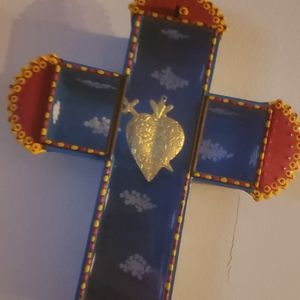 Beautiful unique folk art mission tin cross